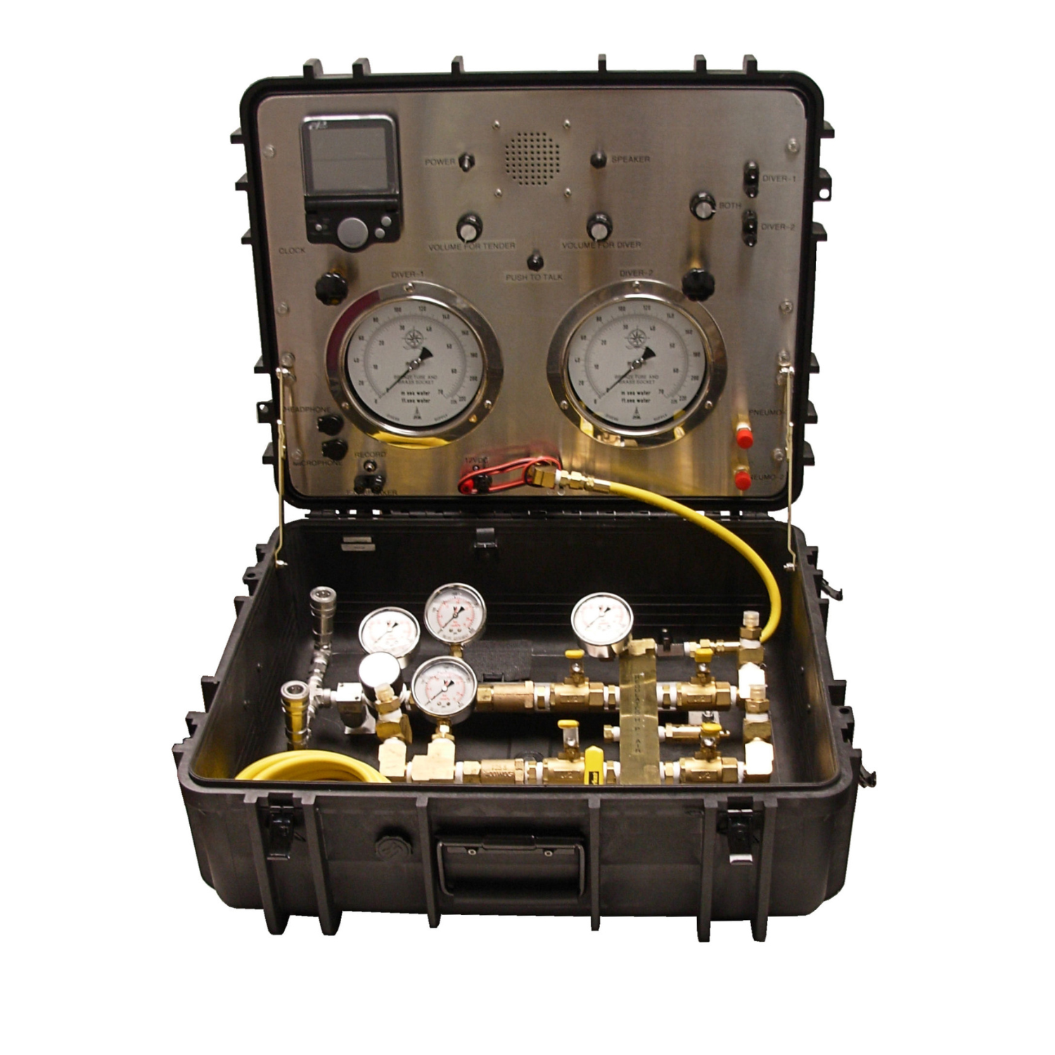 CAJA DE CONTROL DE AIRE PARA DOS BUZOS DELUXE CON SUMINISTRO DE ALTA/BAJA PRESION (AIRE + PNEUMO+COMUNICACION + REDUCTOR AIRE) TDACBDHP