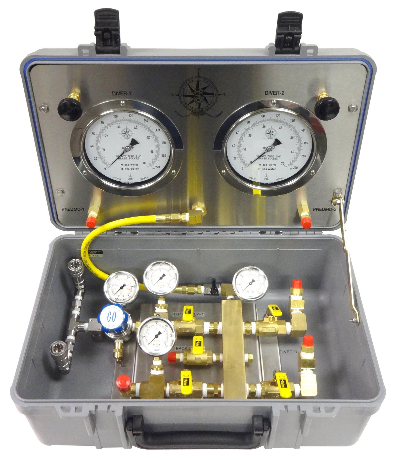 CAJA DE CONTROL DE AIRE PARA DOS BUZOS CON SUMINISTRO DE ALTA/BAJA PRESION SIN COMUNICACIÓN (AIRE + PNEUMO + REDUCTOR AIRE) TDACBHP18