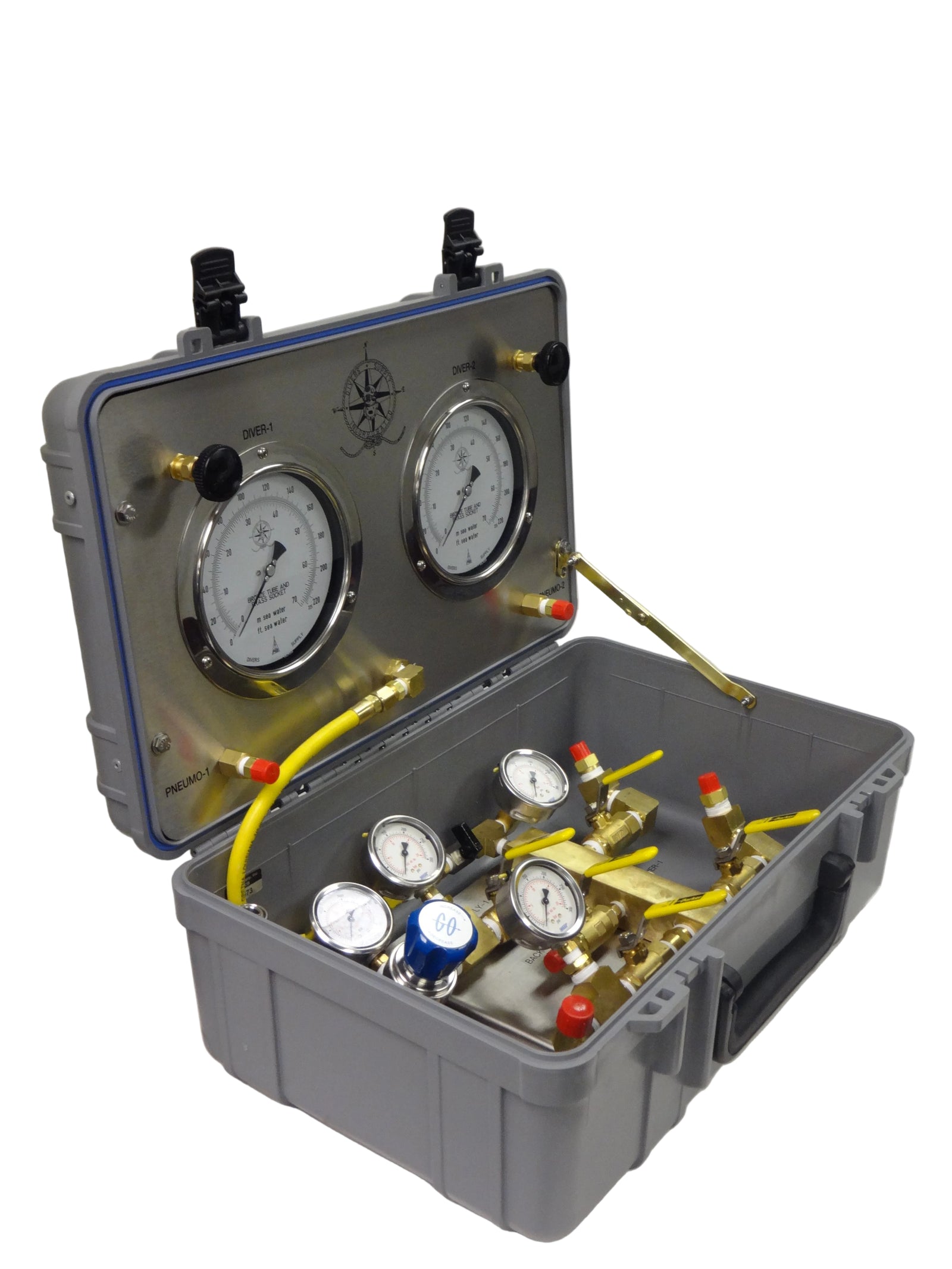 CAJA DE CONTROL DE AIRE PARA DOS BUZOS CON SUMINISTRO DE ALTA/BAJA PRESION SIN COMUNICACIÓN (AIRE + PNEUMO + REDUCTOR AIRE) TDACBHP18