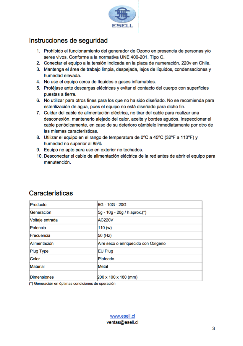 CAÑON DE OZONO SIN TIMER 5GRS - 10GRS - 20GRS