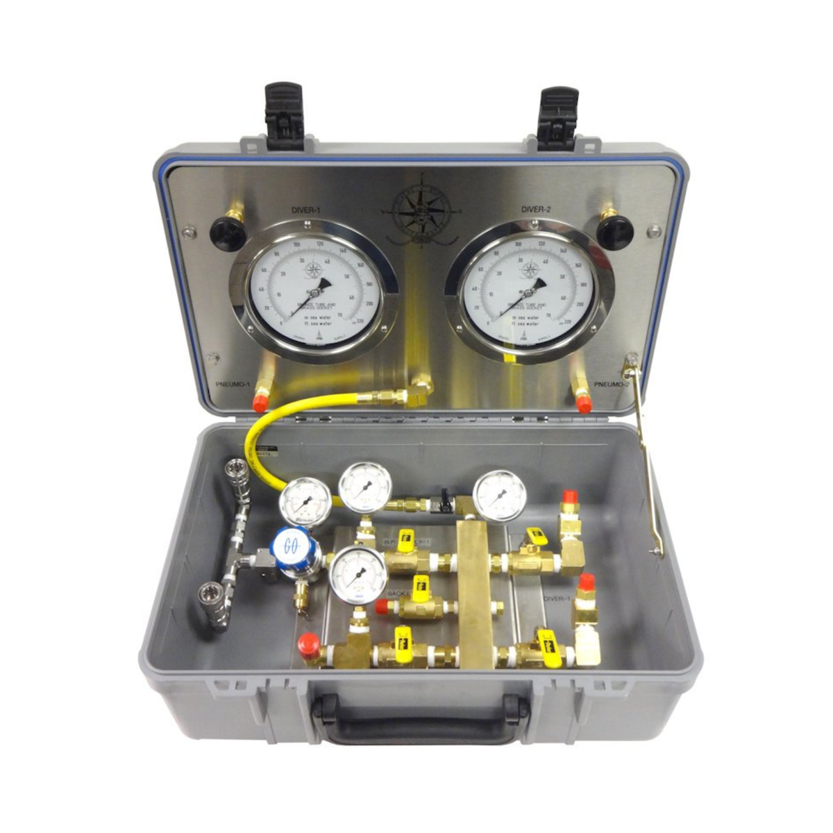 CAJA DE CONTROL DE AIRE PARA DOS BUZOS  CON SUMINISTRO DE ALTA/BAJA PRESION SIN COMUNICACIÓN (AIRE + PNEUMO + REDUCTOR AIRE) TDACBHP18