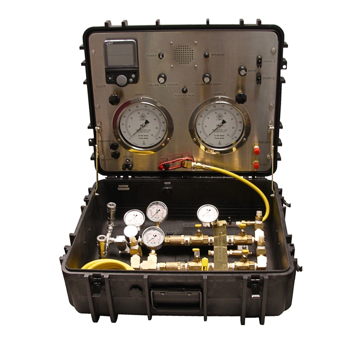 CAJA DE CONTROL DE AIRE PARA DOS BUZOS DELUXE  CON SUMINISTRO DE ALTA/BAJA PRESION (AIRE + PNEUMO+COMUNICACION + REDUCTOR AIRE) TDACBDHP