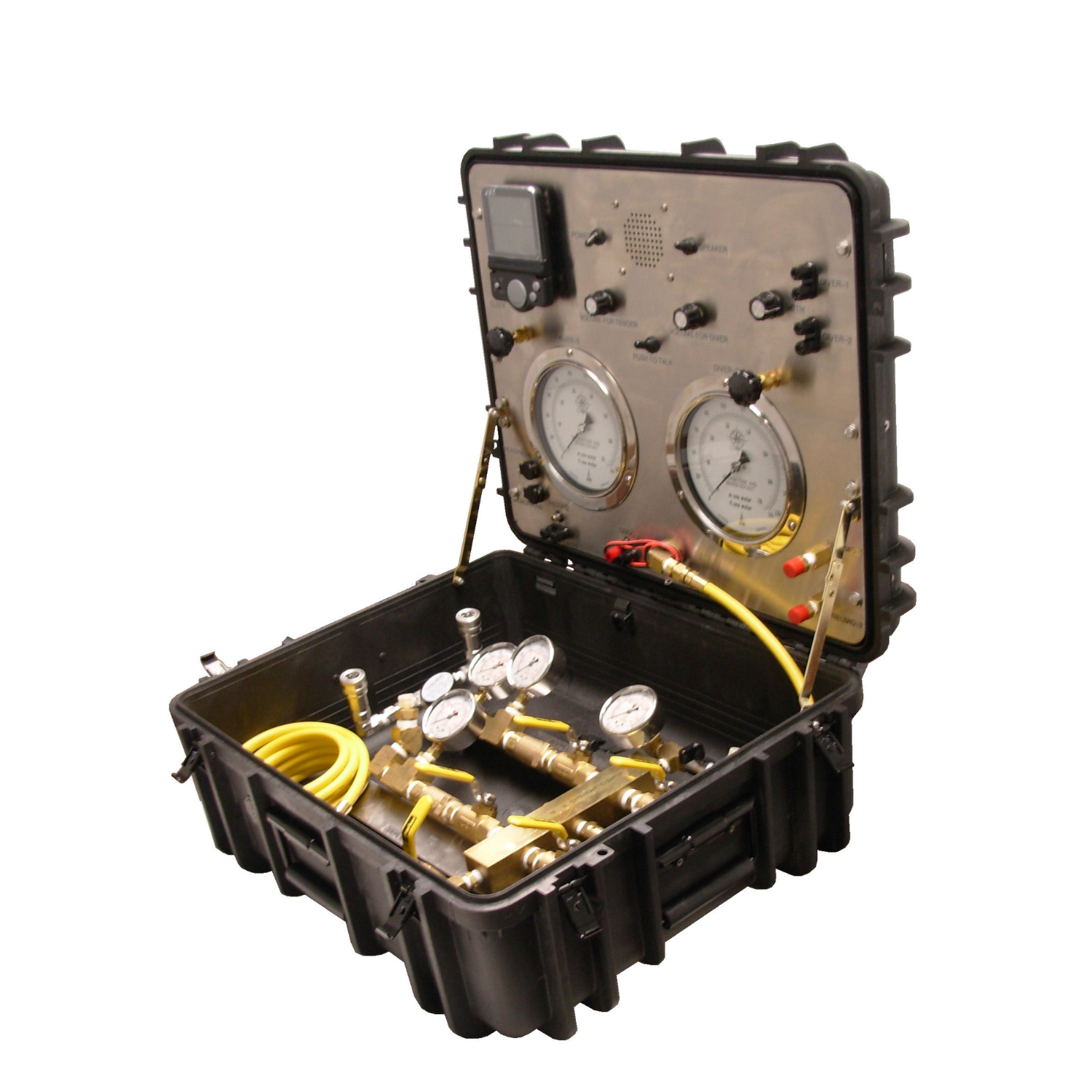 CAJA DE CONTROL DE AIRE PARA DOS BUZOS DELUXE  CON SUMINISTRO DE ALTA/BAJA PRESION (AIRE + PNEUMO+COMUNICACION + REDUCTOR AIRE) TDACBDHP