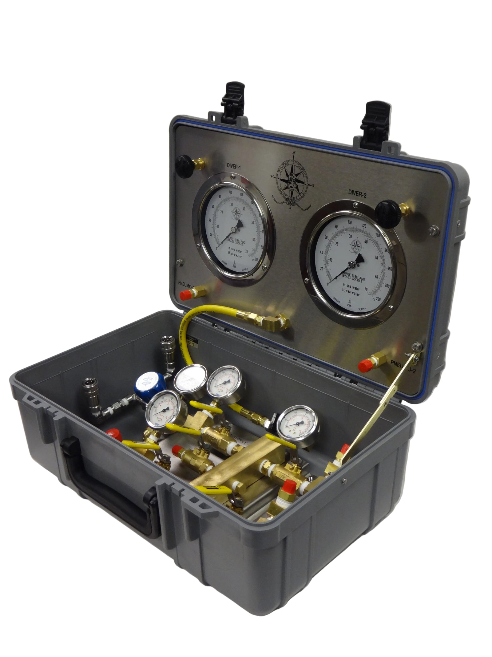CAJA DE CONTROL DE AIRE PARA DOS BUZOS  CON SUMINISTRO DE ALTA/BAJA PRESION SIN COMUNICACIÓN (AIRE + PNEUMO + REDUCTOR AIRE) TDACBHP18
