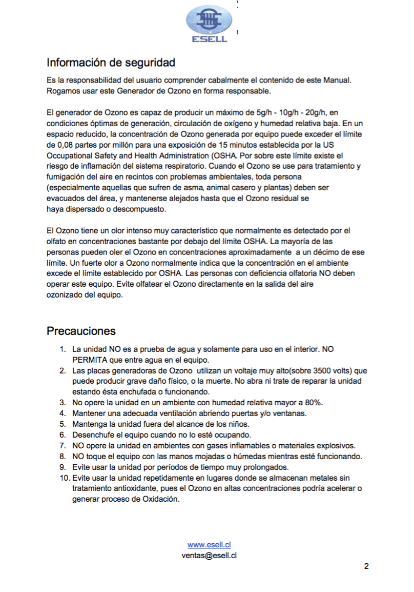 CAÑON DE OZONO  SIN TIMER 5GRS - 10GRS - 20GRS